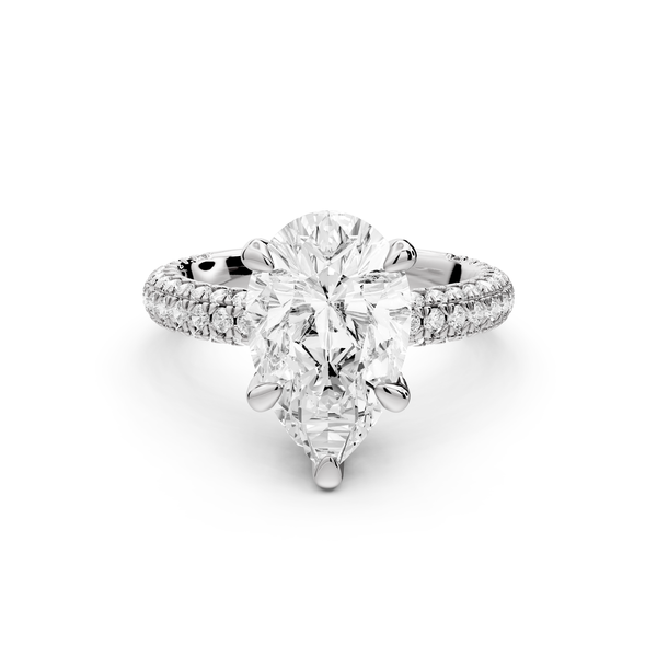 Emilia - 3ct 14k white gold pear Hidden Halo Diamond Crown Rollover Pavé Engagement Ring
