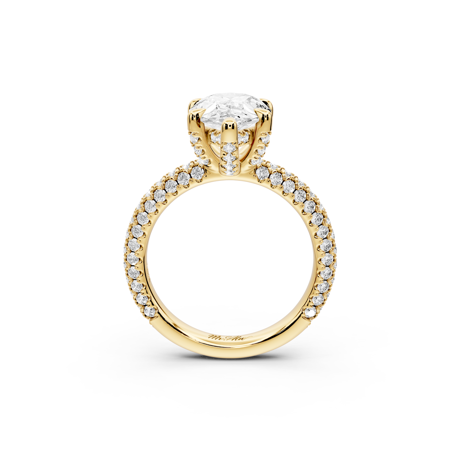 Emilia - 3ct 14k yellow gold pear Hidden Halo Diamond Crown Rollover Pavé Engagement Ring