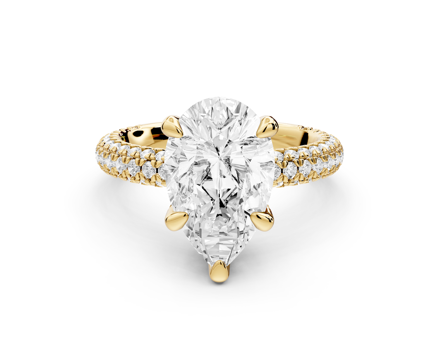 Emilia - 3ct 14k yellow gold pear Hidden Halo Diamond Crown Rollover Pavé Engagement Ring