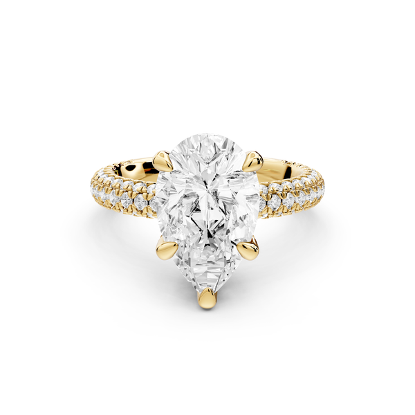Emilia - 3ct 14k yellow gold pear Hidden Halo Diamond Crown Rollover Pavé Engagement Ring