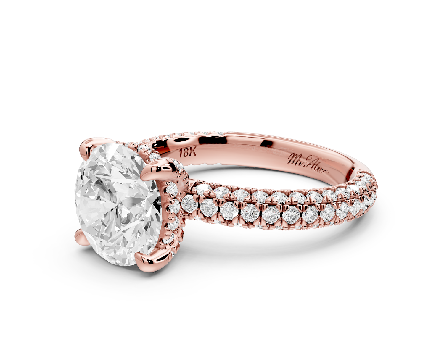 Emilia - 3ct 14k rose gold round Hidden Halo Diamond Crown Rollover Pavé Engagement Ring