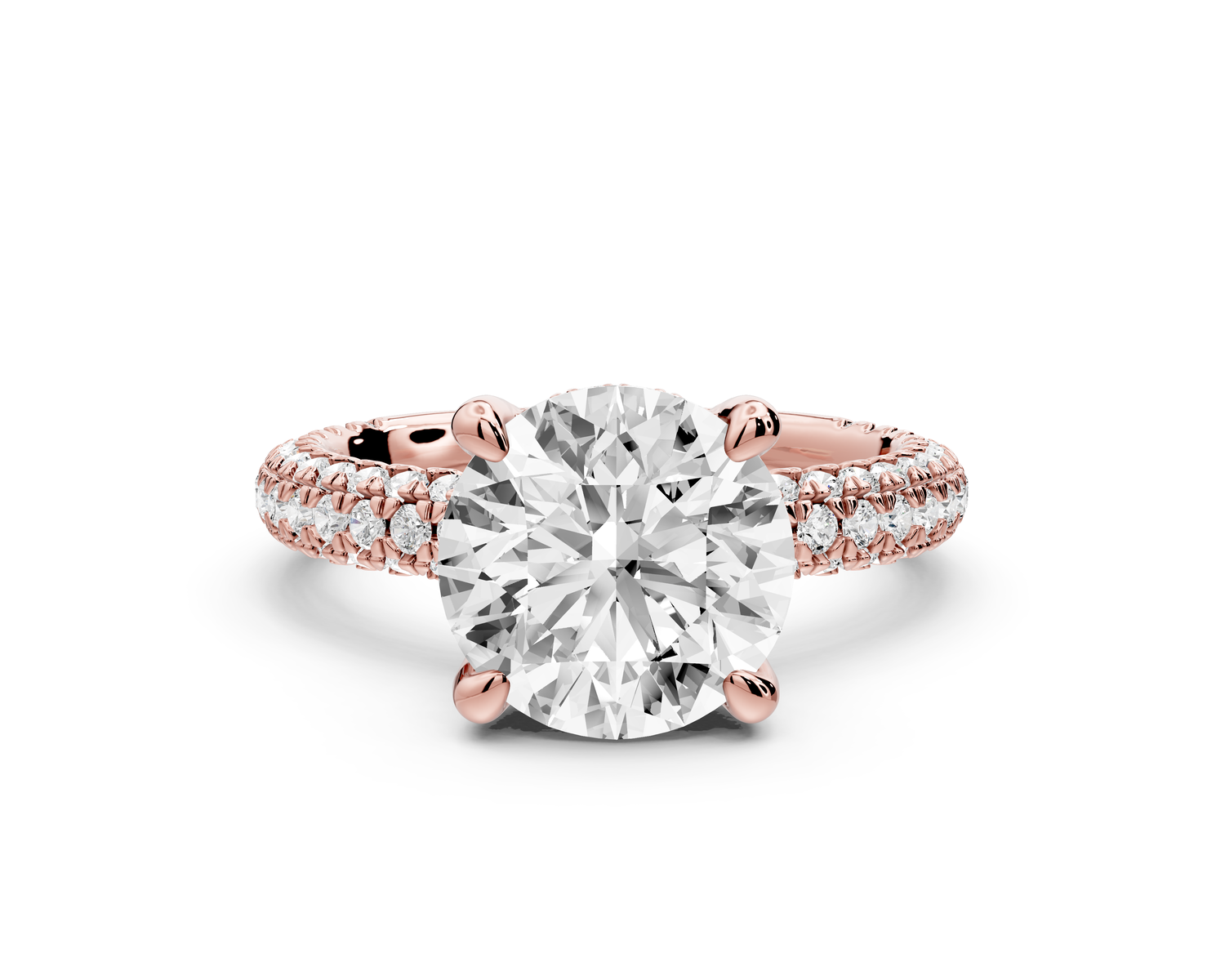 Emilia - 3ct 14k rose gold round Hidden Halo Diamond Crown Rollover Pavé Engagement Ring