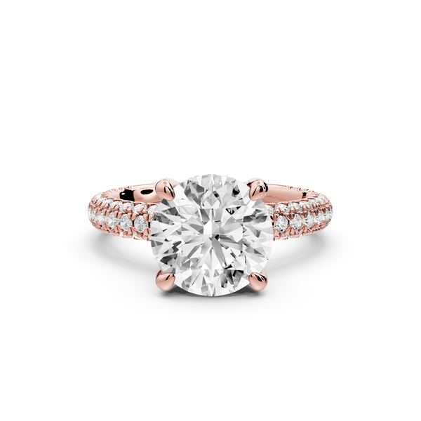 Emilia - 3ct 14k rose gold round Hidden Halo Diamond Crown Rollover Pavé Engagement Ring