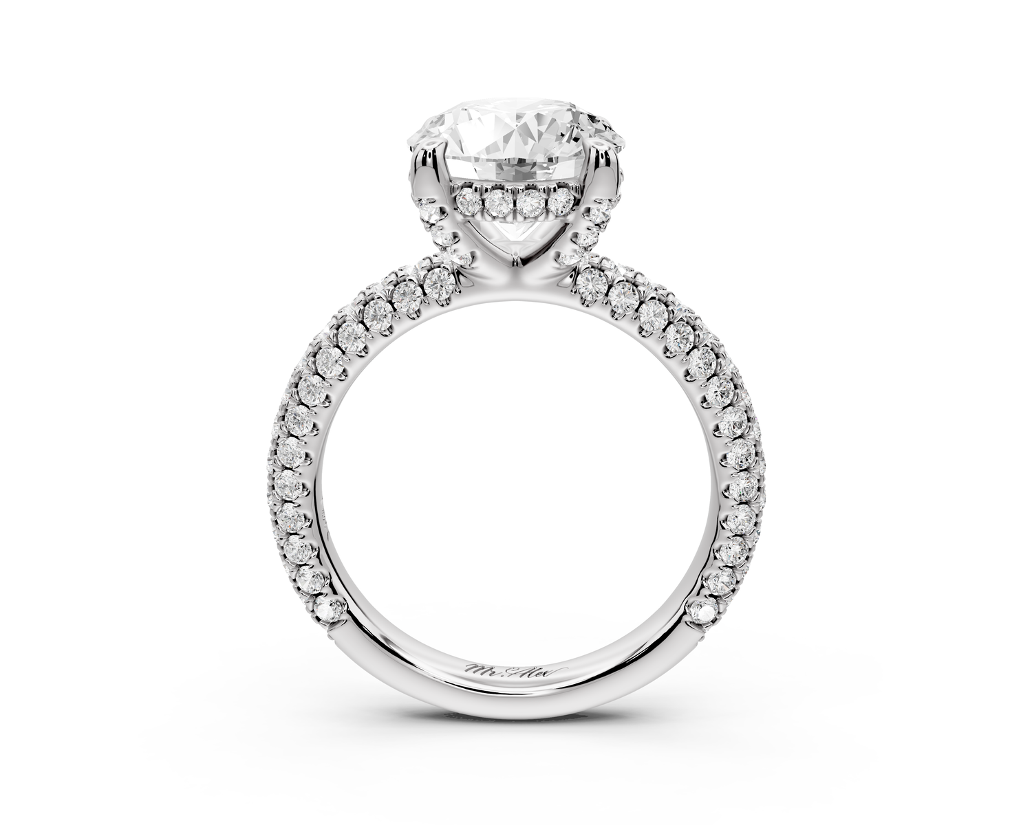 Emilia - 3ct 14k white gold round Hidden Halo Diamond Crown Rollover Pavé Engagement Ring