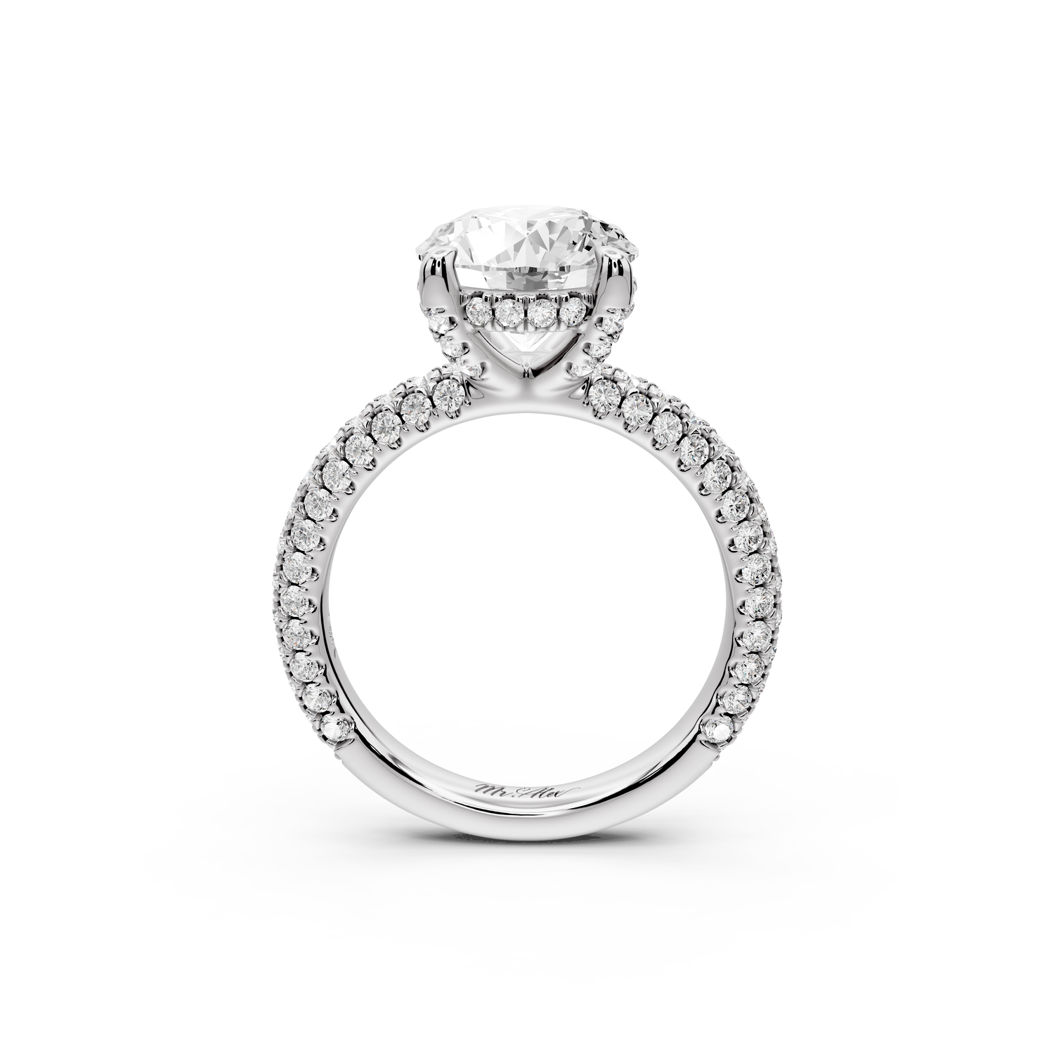 Emilia - 3ct 14k white gold round Hidden Halo Diamond Crown Rollover Pavé Engagement Ring