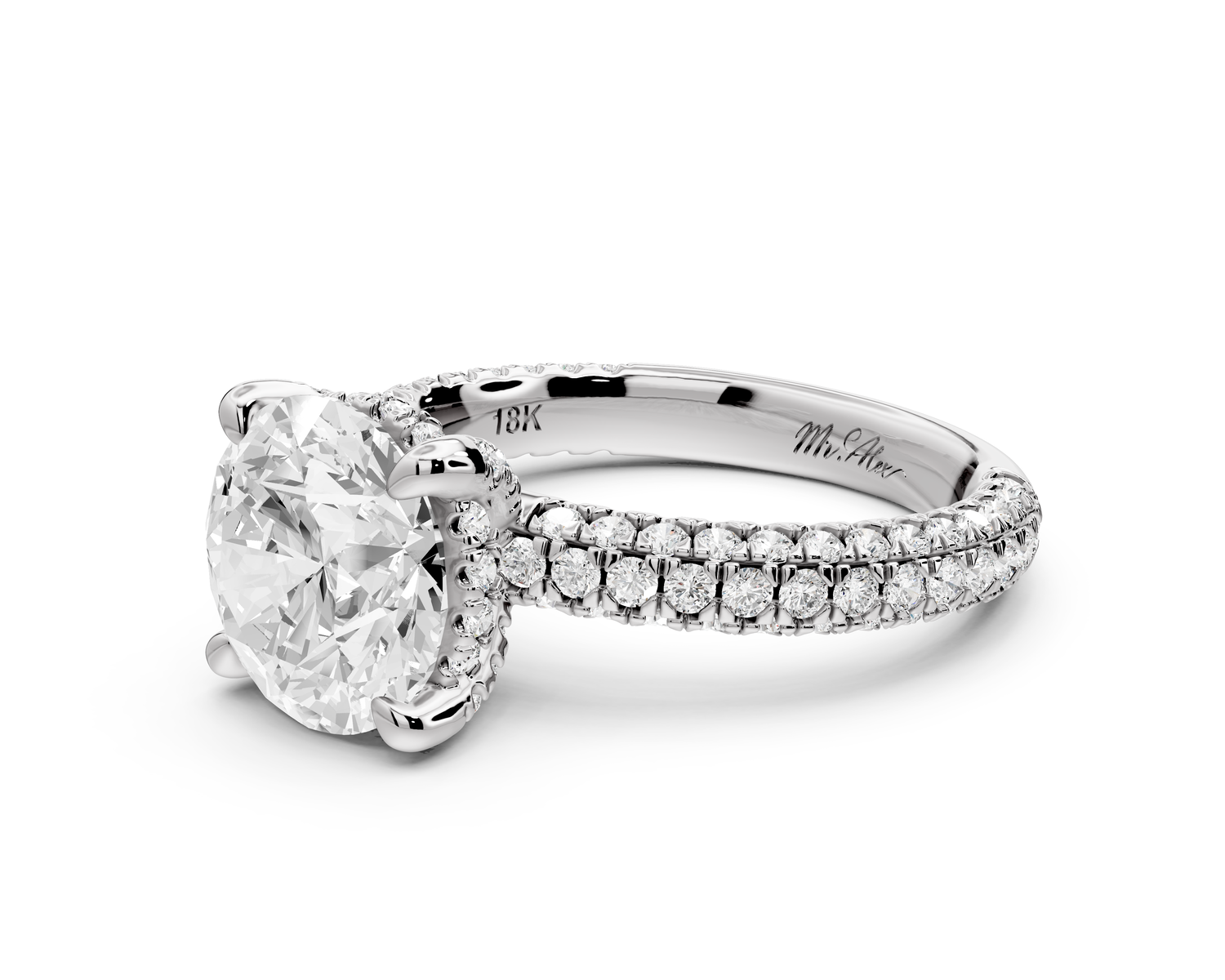 Emilia - 3ct 14k white gold round Hidden Halo Diamond Crown Rollover Pavé Engagement Ring