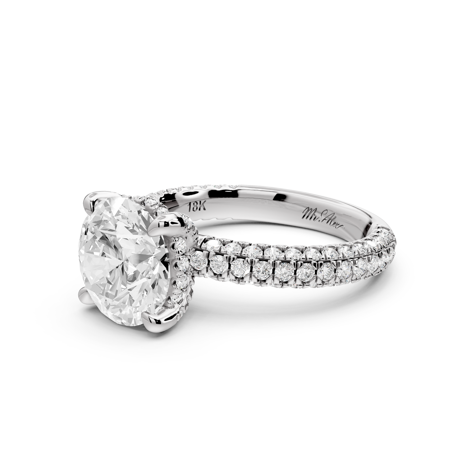 Emilia - 3ct 14k white gold round Hidden Halo Diamond Crown Rollover Pavé Engagement Ring