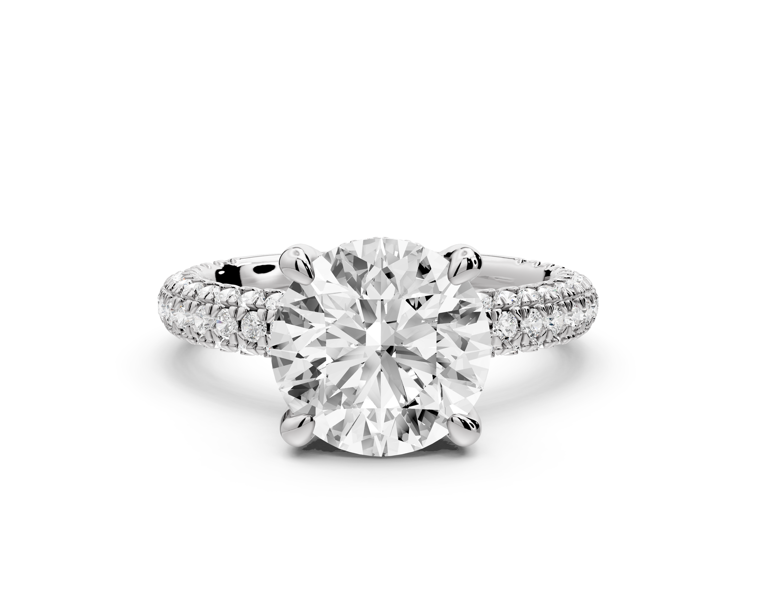 Emilia - 3ct 14k white gold round Hidden Halo Diamond Crown Rollover Pavé Engagement Ring