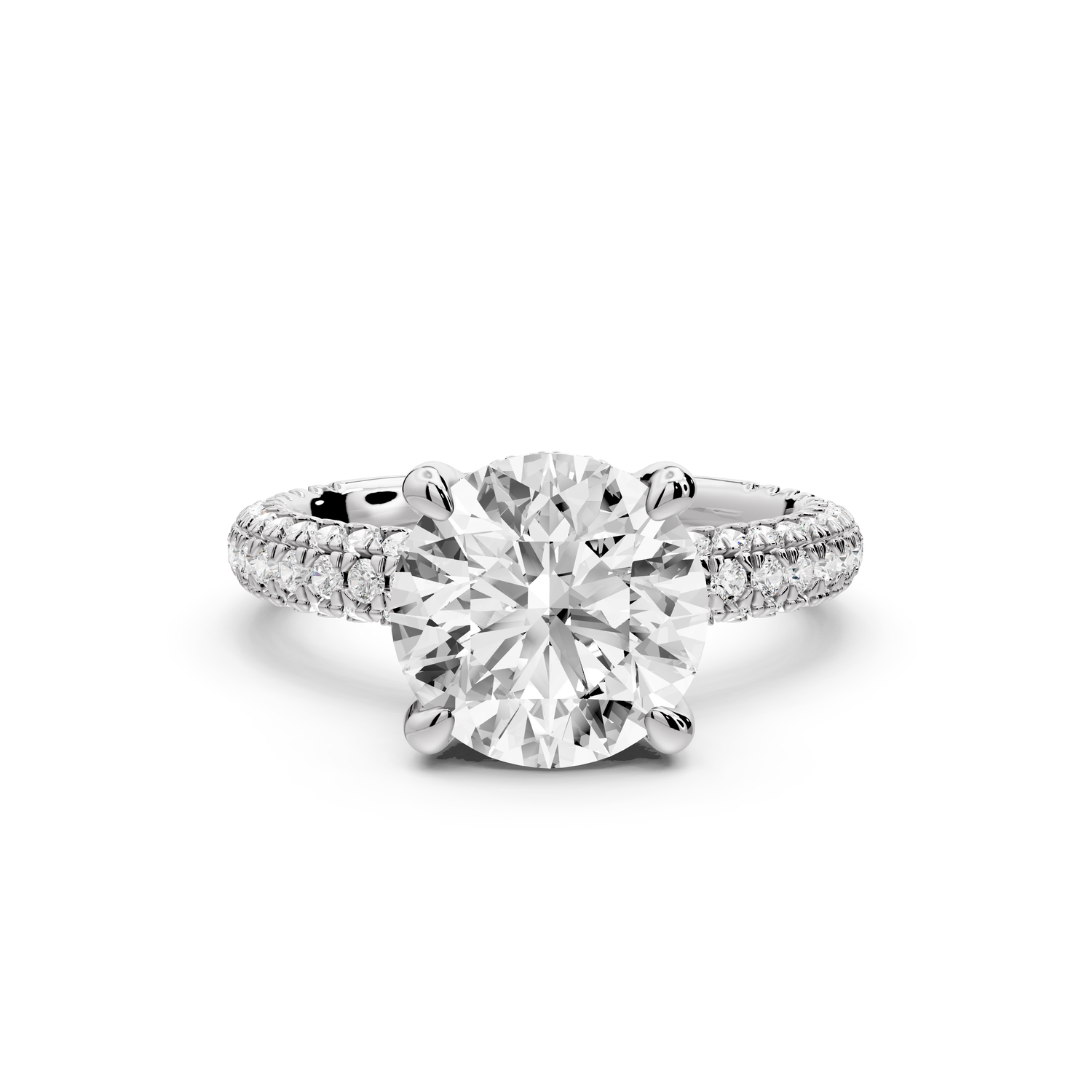 Emilia - 3ct 14k white gold round Hidden Halo Diamond Crown Rollover Pavé Engagement Ring