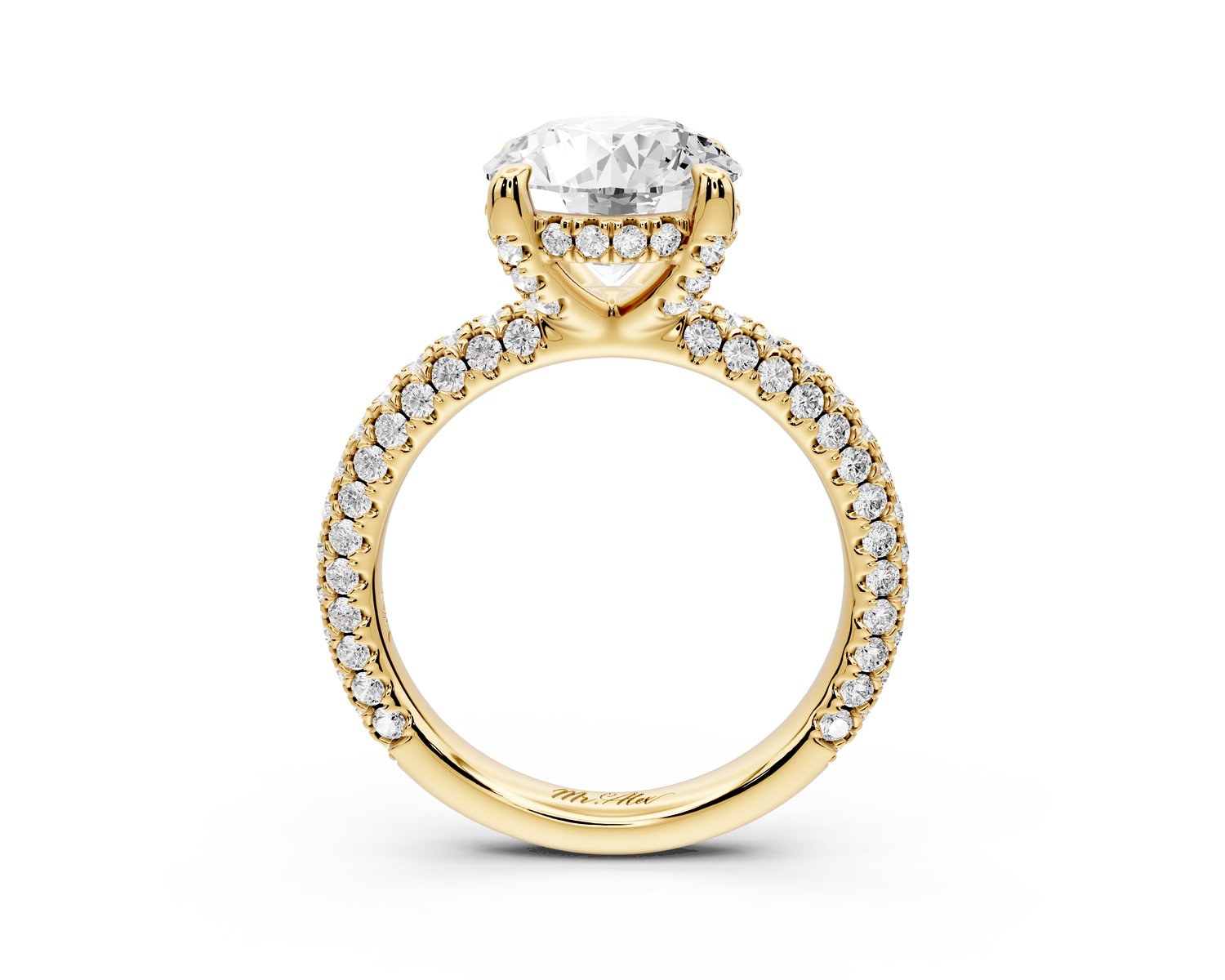 Emilia - 3ct 14k yellow gold round Hidden Halo Diamond Crown Rollover Pavé Engagement Ring