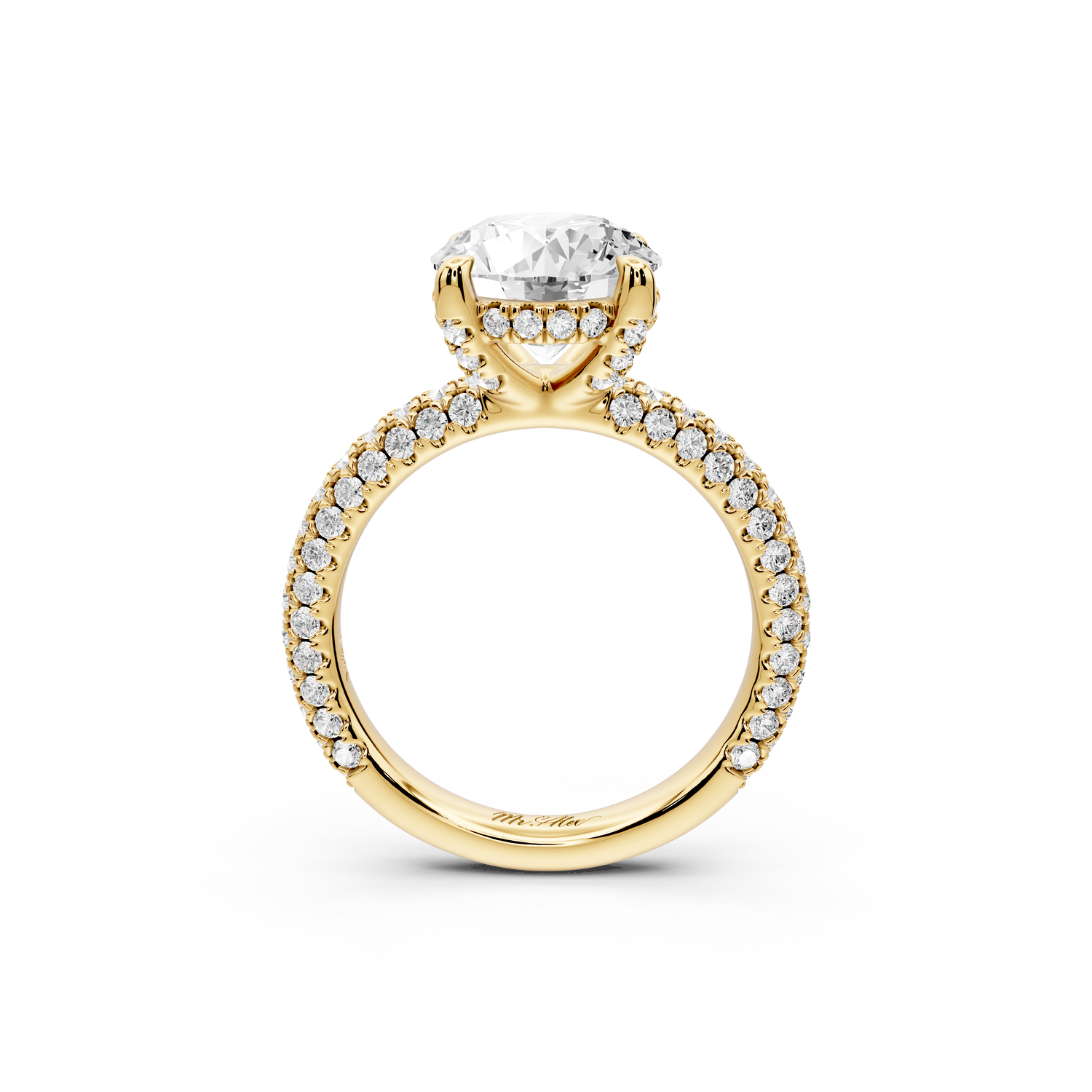 Emilia - 3ct 14k yellow gold round Hidden Halo Diamond Crown Rollover Pavé Engagement Ring