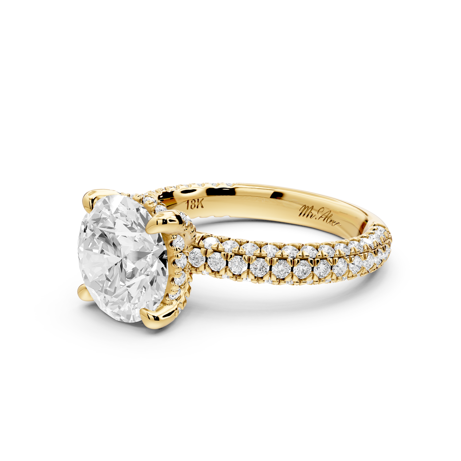 Emilia - 3ct 14k yellow gold round Hidden Halo Diamond Crown Rollover Pavé Engagement Ring