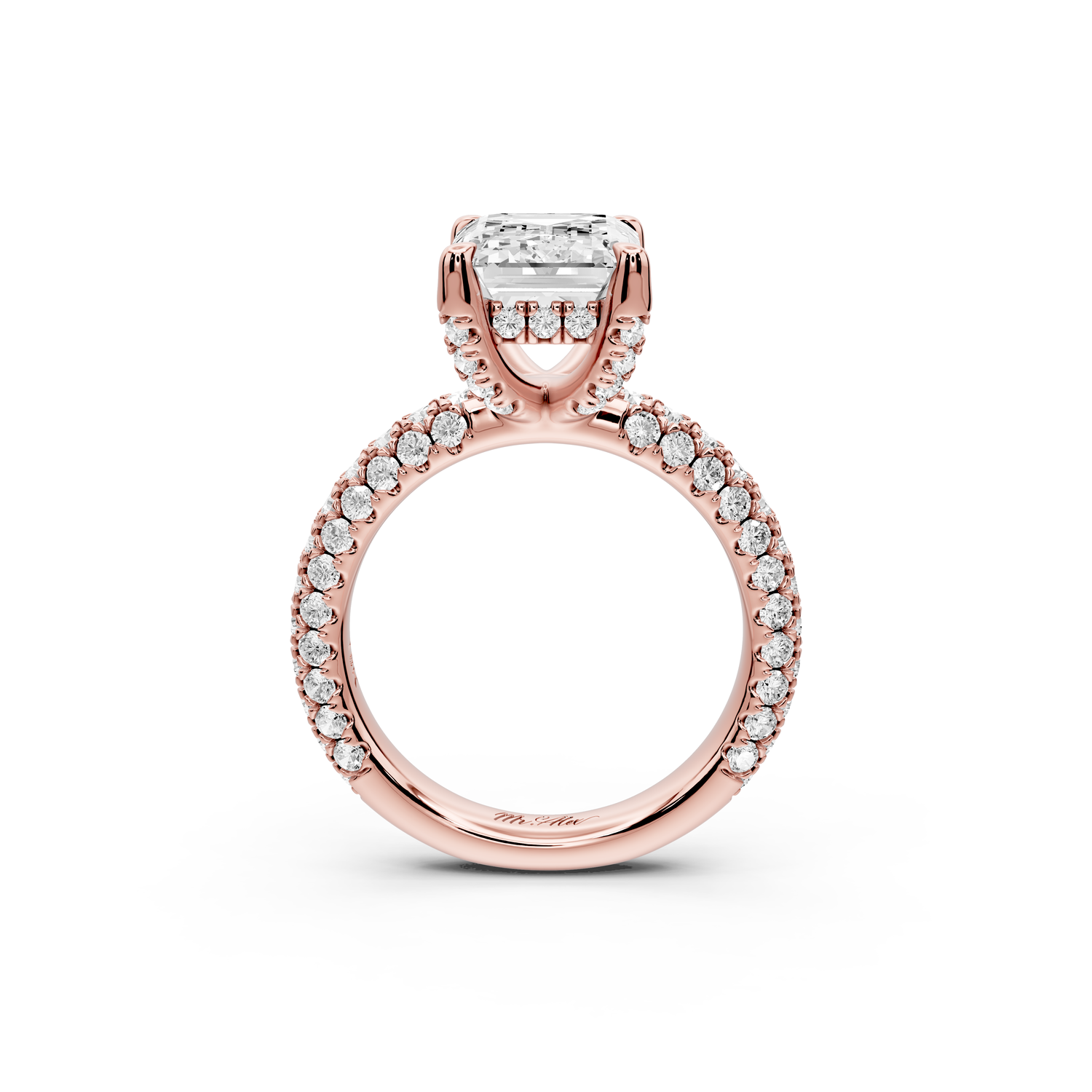 Emilia - 4ct 14k rose gold emerald Hidden Halo Diamond Crown Rollover Pavé Engagement Ring