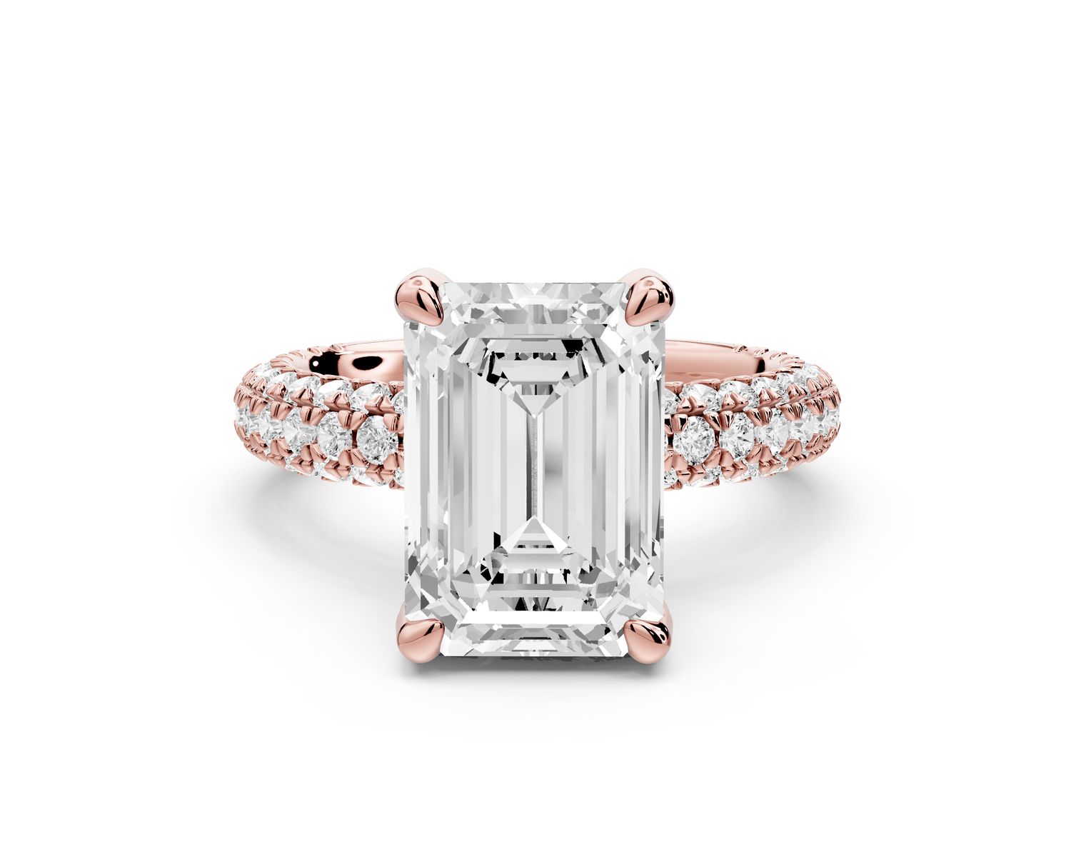 Emilia - 4ct 14k rose gold emerald Hidden Halo Diamond Crown Rollover Pavé Engagement Ring