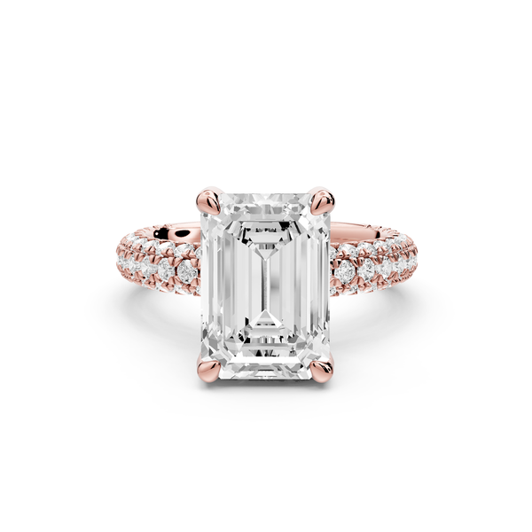Emilia - 4ct 14k rose gold emerald Hidden Halo Diamond Crown Rollover Pavé Engagement Ring