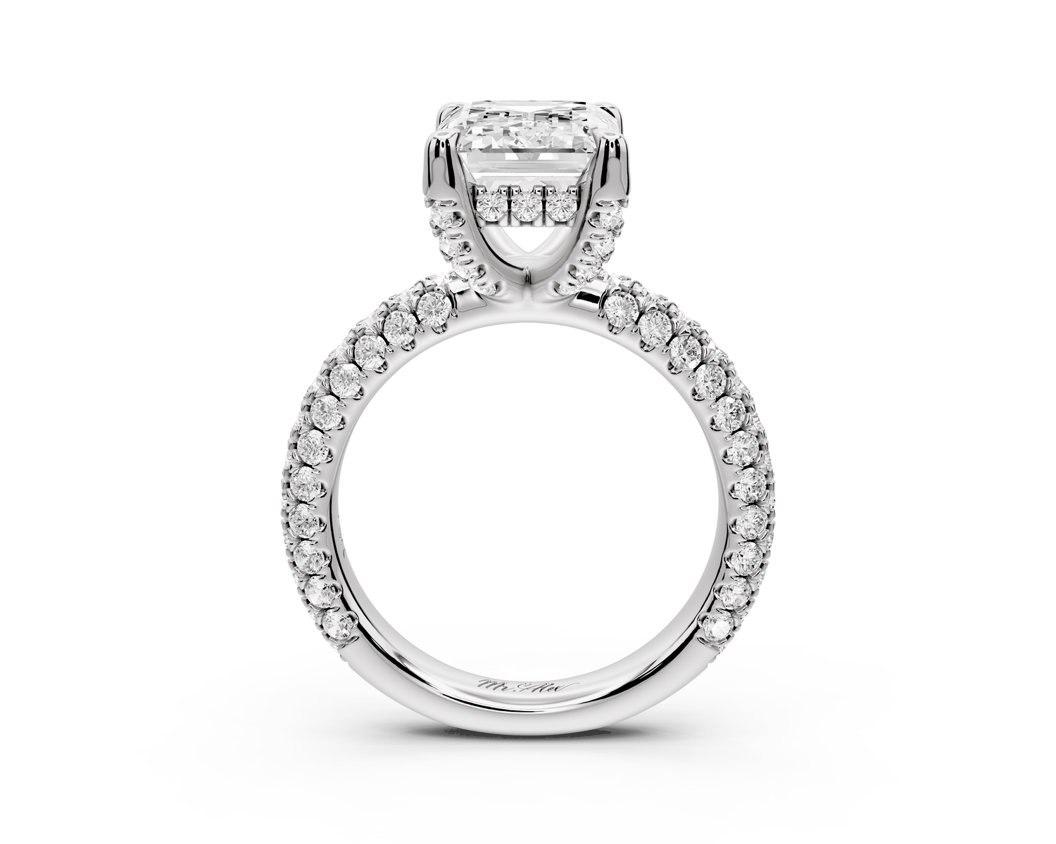 Emilia - 4ct 14k white gold emerald Hidden Halo Diamond Crown Rollover Pavé Engagement Ring