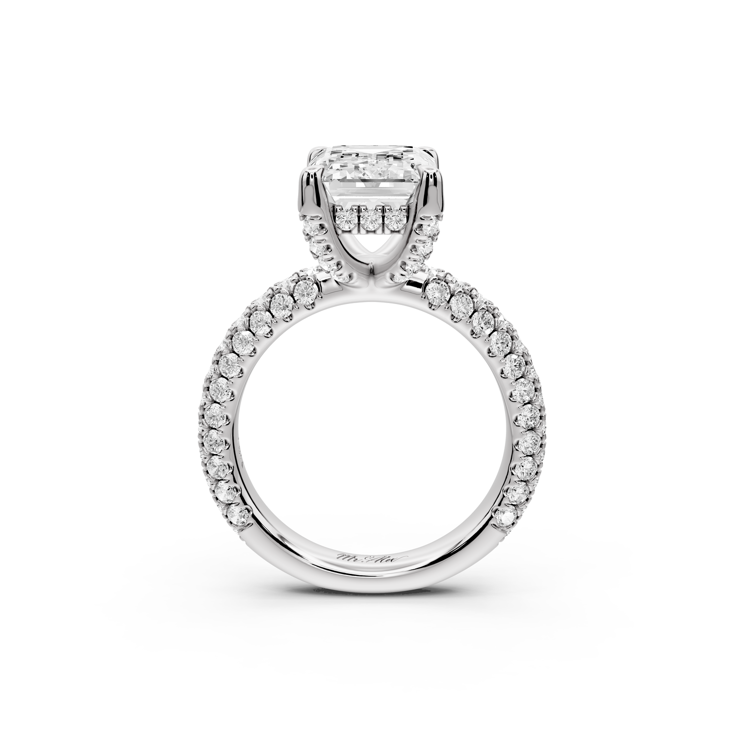 Emilia - 4ct 14k white gold emerald Hidden Halo Diamond Crown Rollover Pavé Engagement Ring