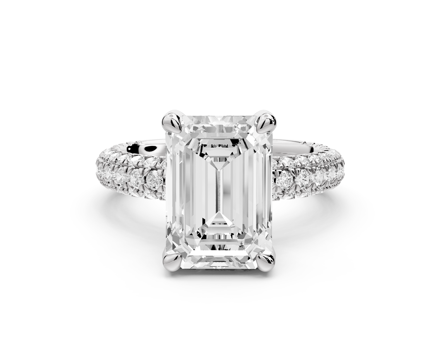 Emilia - 4ct 14k white gold emerald Hidden Halo Diamond Crown Rollover Pavé Engagement Ring