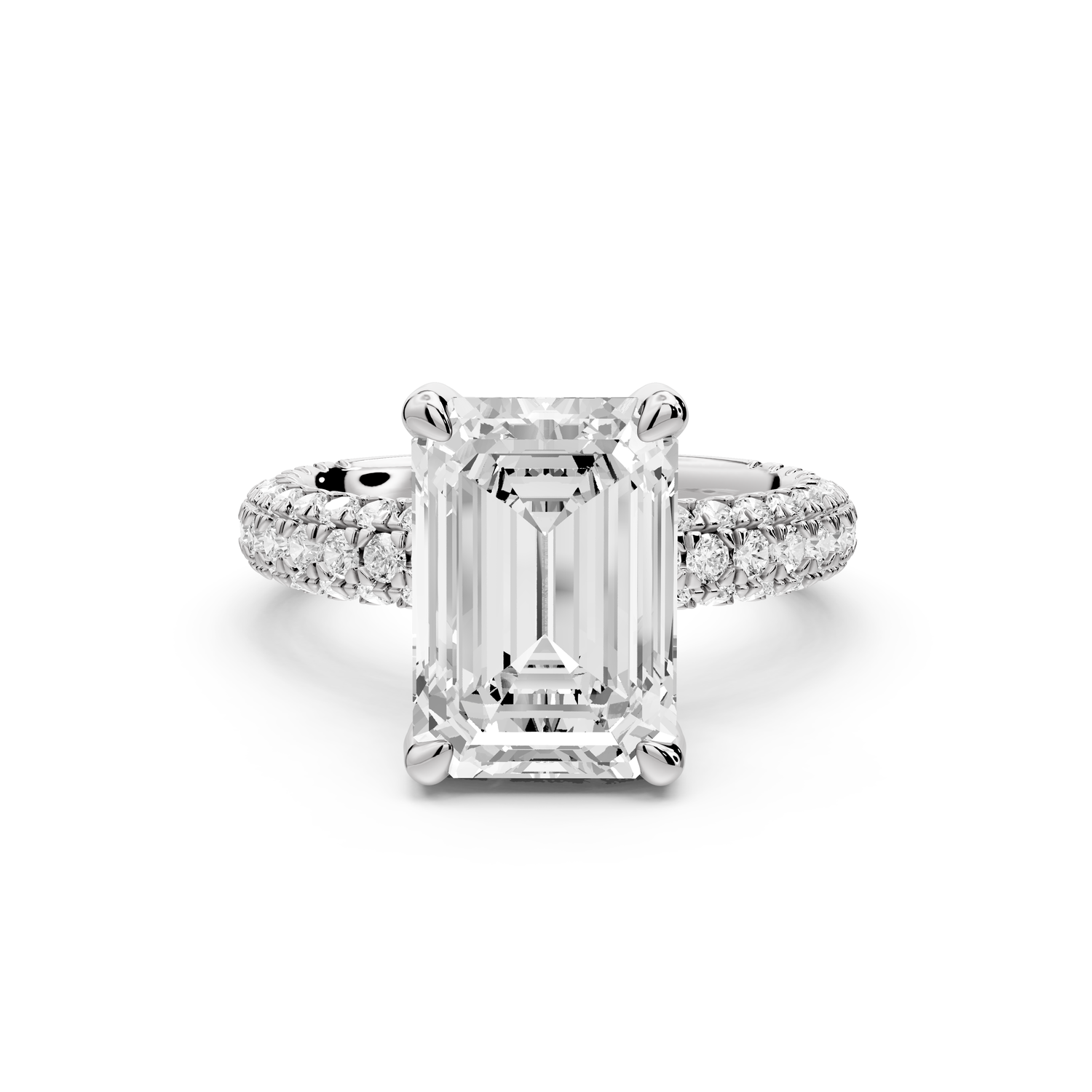 Emilia - 4ct 14k white gold emerald Hidden Halo Diamond Crown Rollover Pavé Engagement Ring
