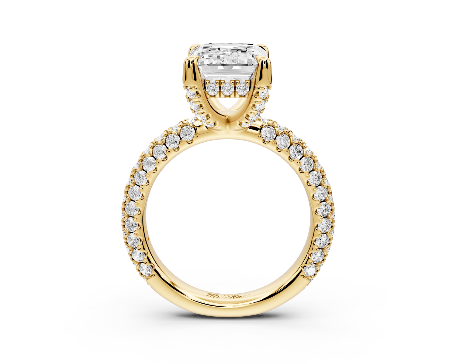 Emilia - 4ct 14k yellow gold emerald Hidden Halo Diamond Crown Rollover Pavé Engagement Ring