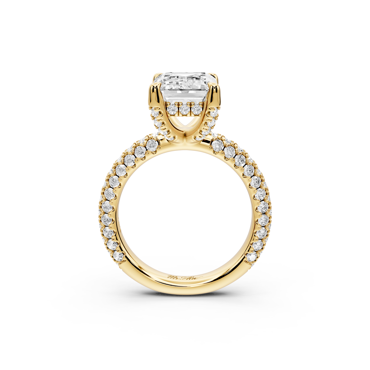 Emilia - 4ct 14k yellow gold emerald Hidden Halo Diamond Crown Rollover Pavé Engagement Ring