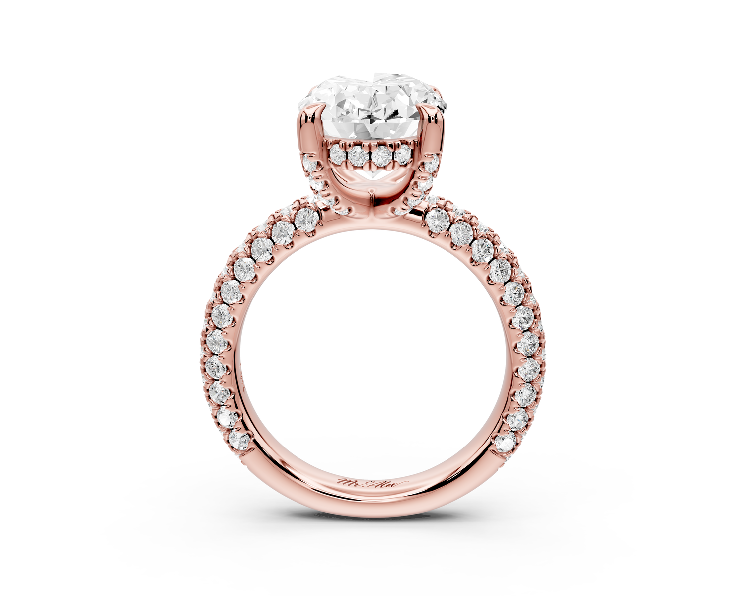Emilia - 4ct 14k rose gold oval Hidden Halo Diamond Crown Rollover Pavé Engagement Ring