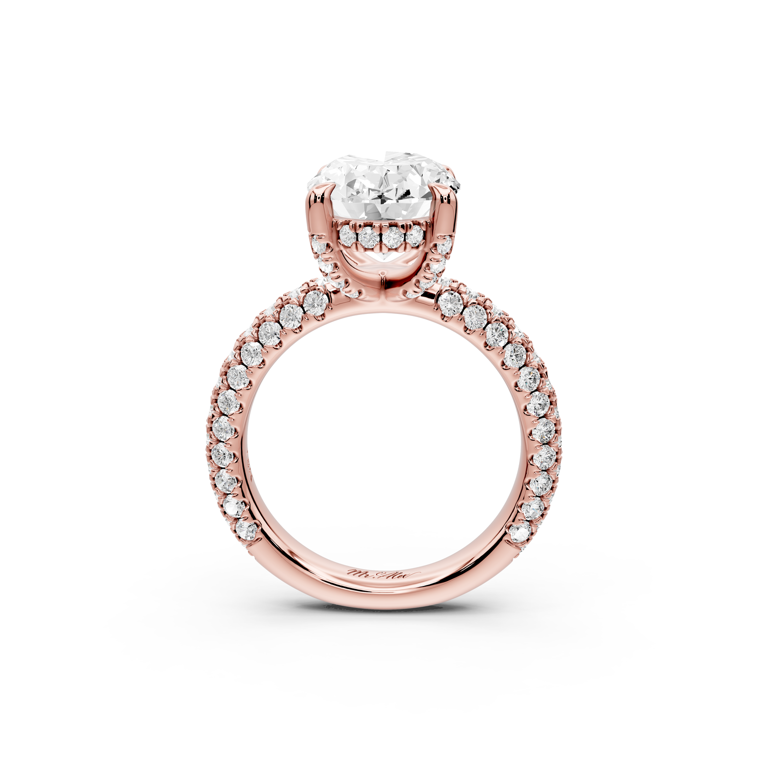 Emilia - 4ct 14k rose gold oval Hidden Halo Diamond Crown Rollover Pavé Engagement Ring