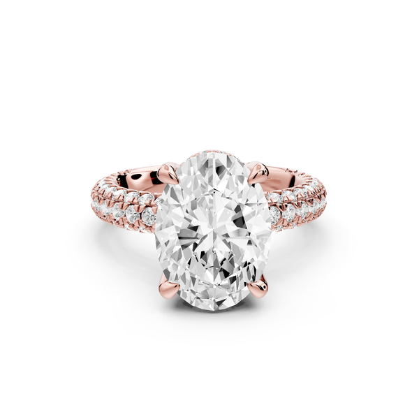 Emilia - 4ct 14k rose gold oval Hidden Halo Diamond Crown Rollover Pavé Engagement Ring