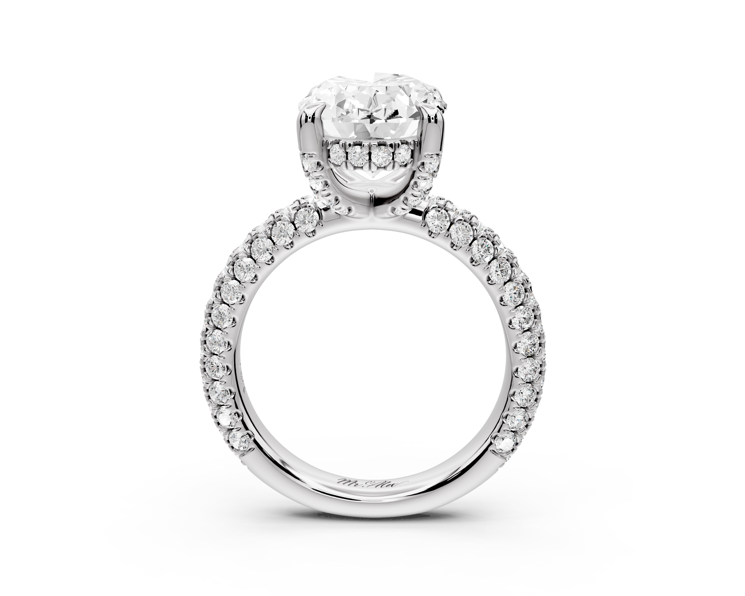 Emilia - 4ct 14k white gold oval Hidden Halo Diamond Crown Rollover Pavé Engagement Ring