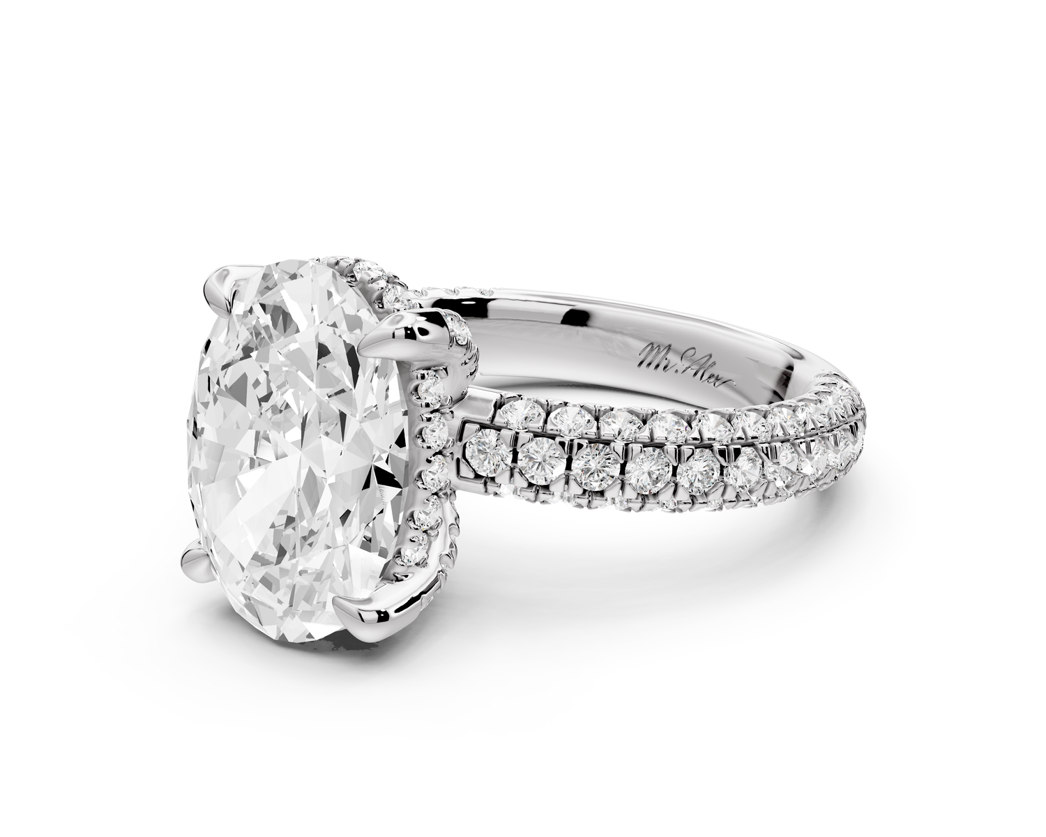 Emilia - 4ct 14k white gold oval Hidden Halo Diamond Crown Rollover Pavé Engagement Ring