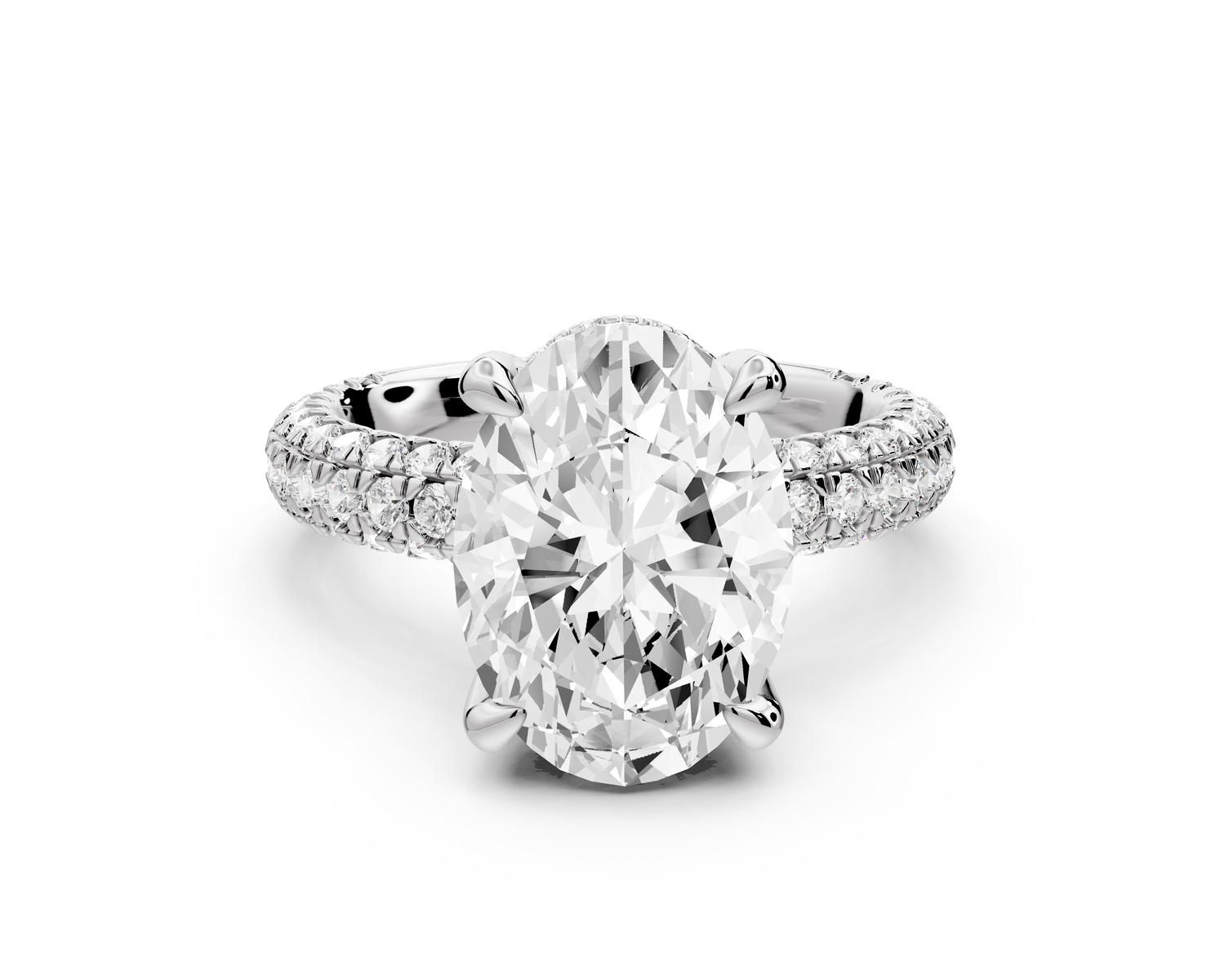 Emilia - 4ct 14k white gold oval Hidden Halo Diamond Crown Rollover Pavé Engagement Ring