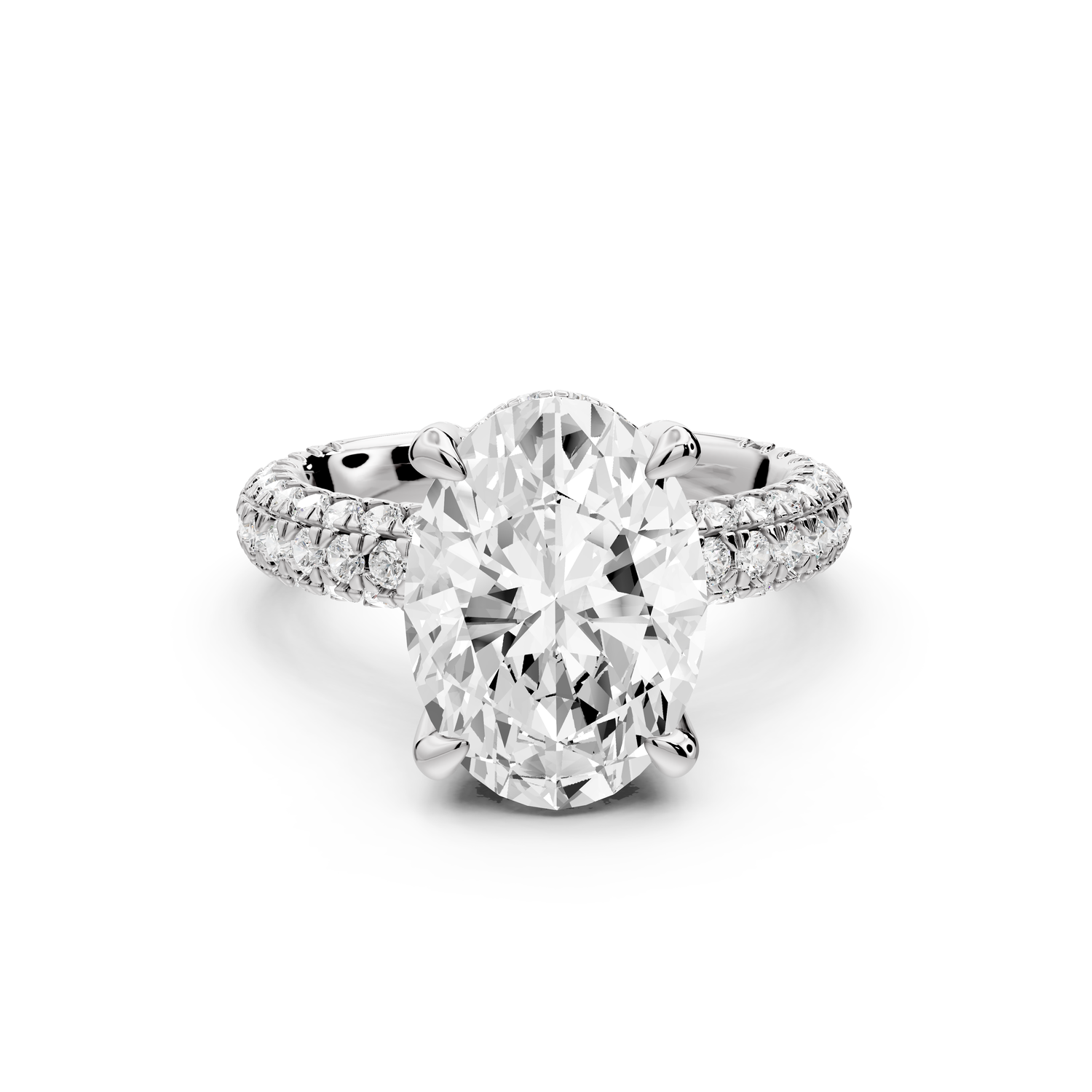 Emilia - 4ct 14k white gold oval Hidden Halo Diamond Crown Rollover Pavé Engagement Ring