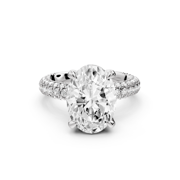 Emilia - 4ct 14k white gold oval Hidden Halo Diamond Crown Rollover Pavé Engagement Ring