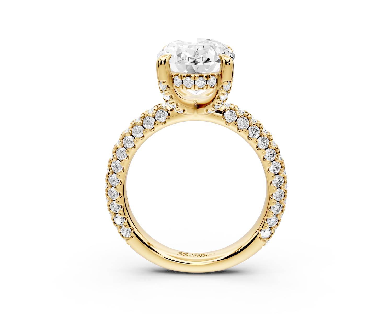 Emilia - 4ct 14k yellow gold oval Hidden Halo Diamond Crown Rollover Pavé Engagement Ring