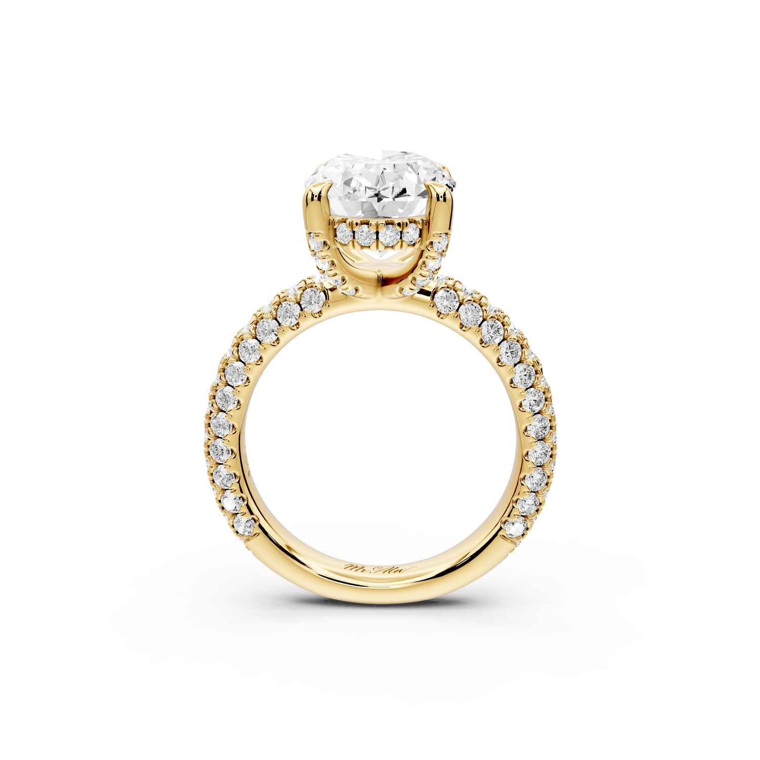 Emilia - 4ct 14k yellow gold oval Hidden Halo Diamond Crown Rollover Pavé Engagement Ring