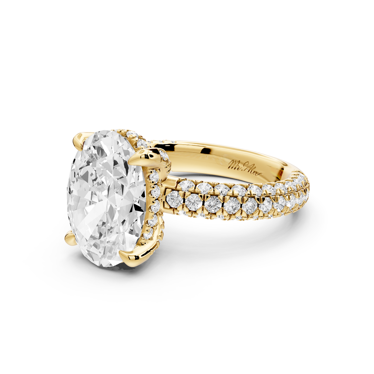 Emilia - 4ct 14k yellow gold oval Hidden Halo Diamond Crown Rollover Pavé Engagement Ring