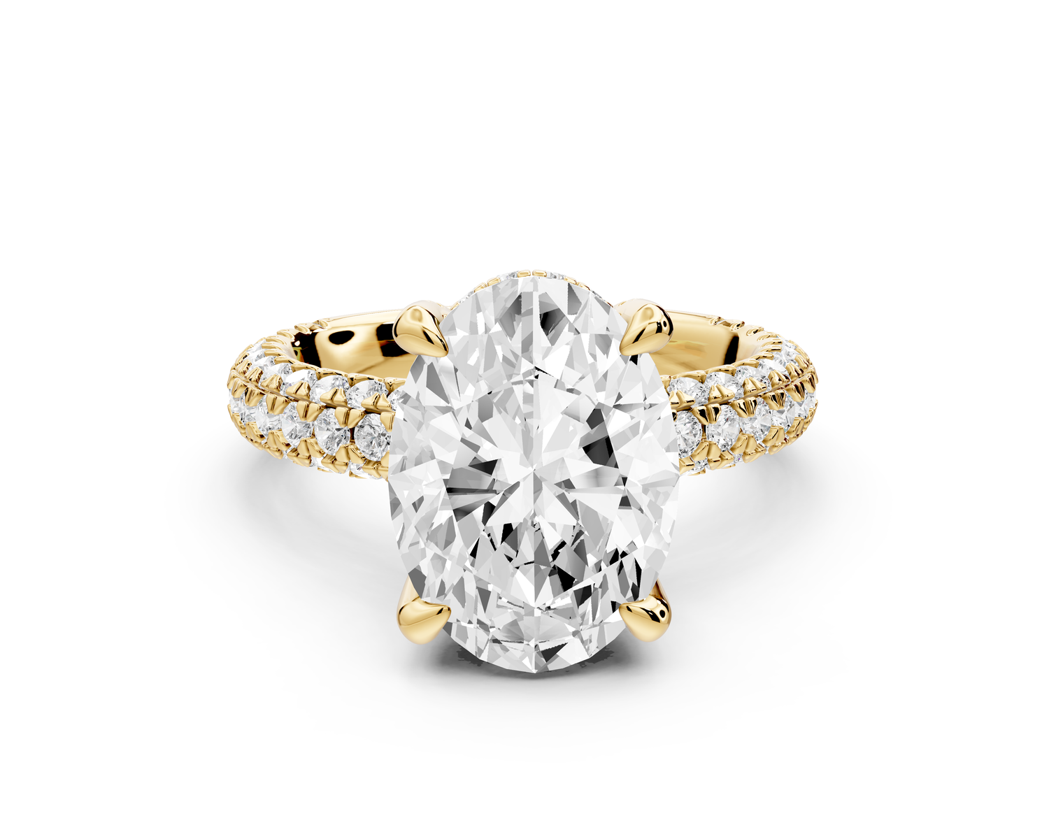 Emilia - 4ct 14k yellow gold oval Hidden Halo Diamond Crown Rollover Pavé Engagement Ring