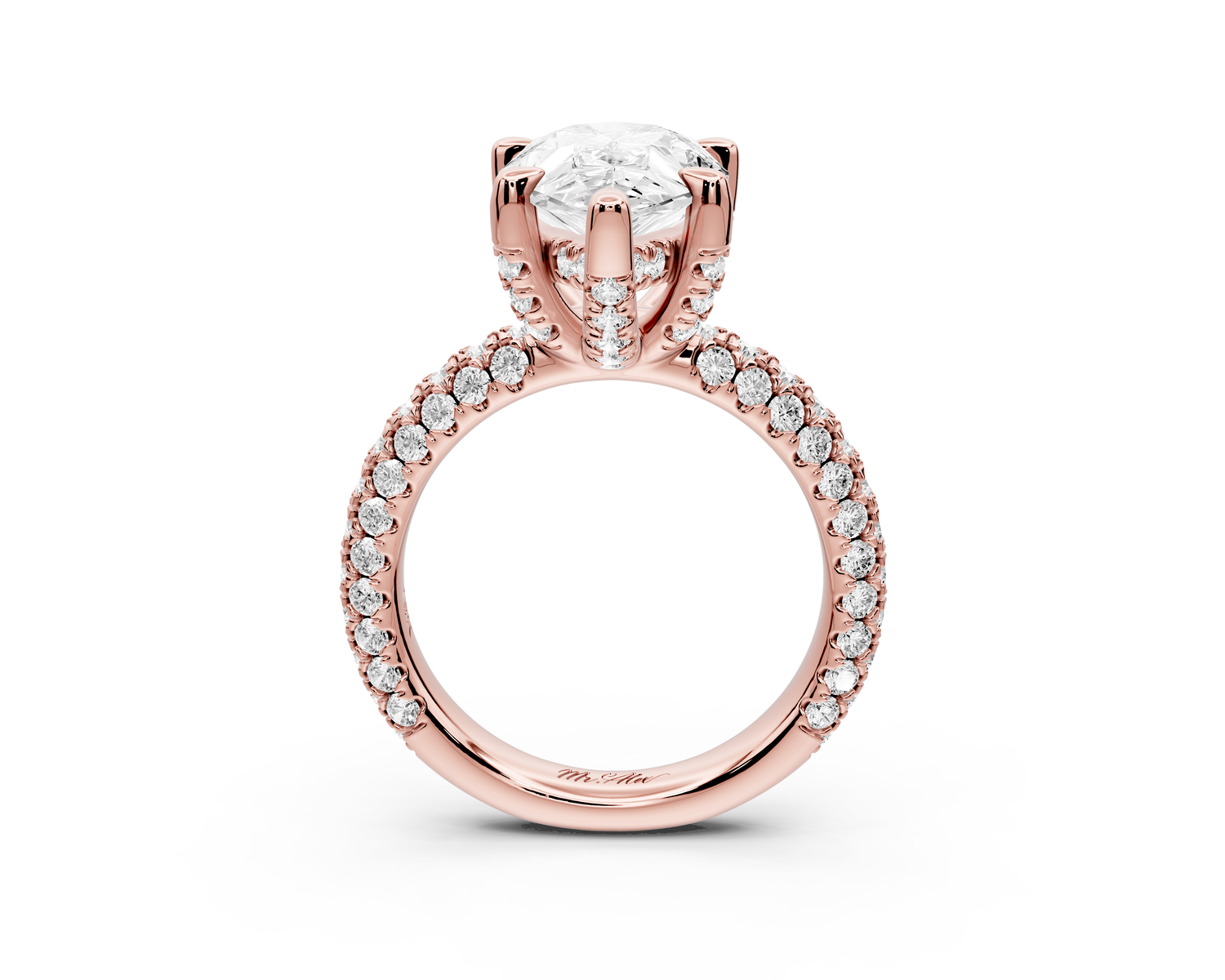 Emilia - 4ct 14k rose gold pear Hidden Halo Diamond Crown Rollover Pavé Engagement Ring
