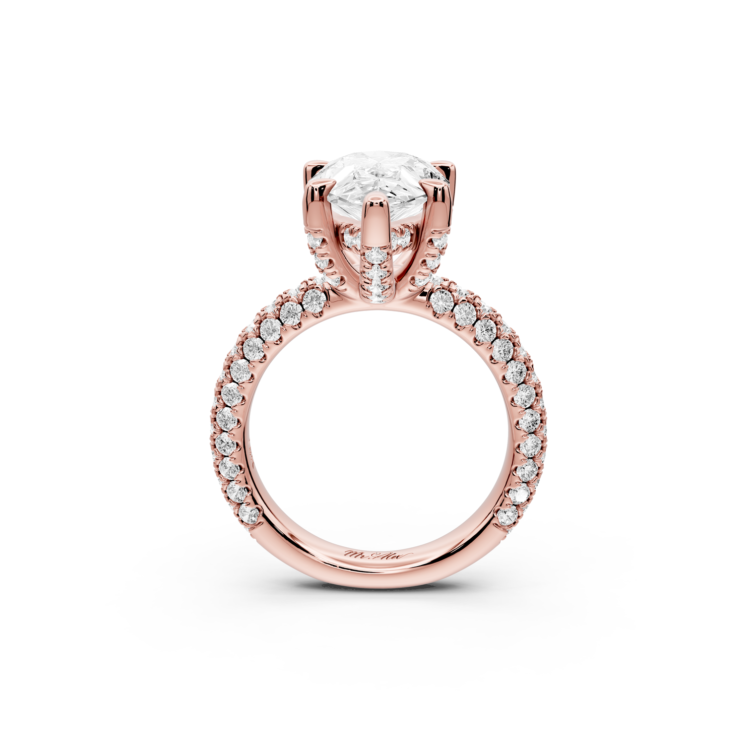 Emilia - 4ct 14k rose gold pear Hidden Halo Diamond Crown Rollover Pavé Engagement Ring
