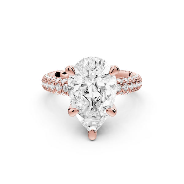 Emilia - 4ct 14k rose gold pear Hidden Halo Diamond Crown Rollover Pavé Engagement Ring