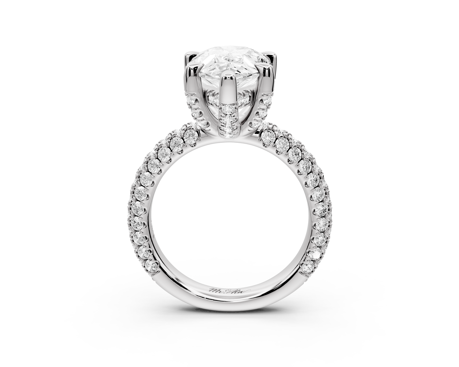 Emilia - 4ct 14k white gold pear Hidden Halo Diamond Crown Rollover Pavé Engagement Ring