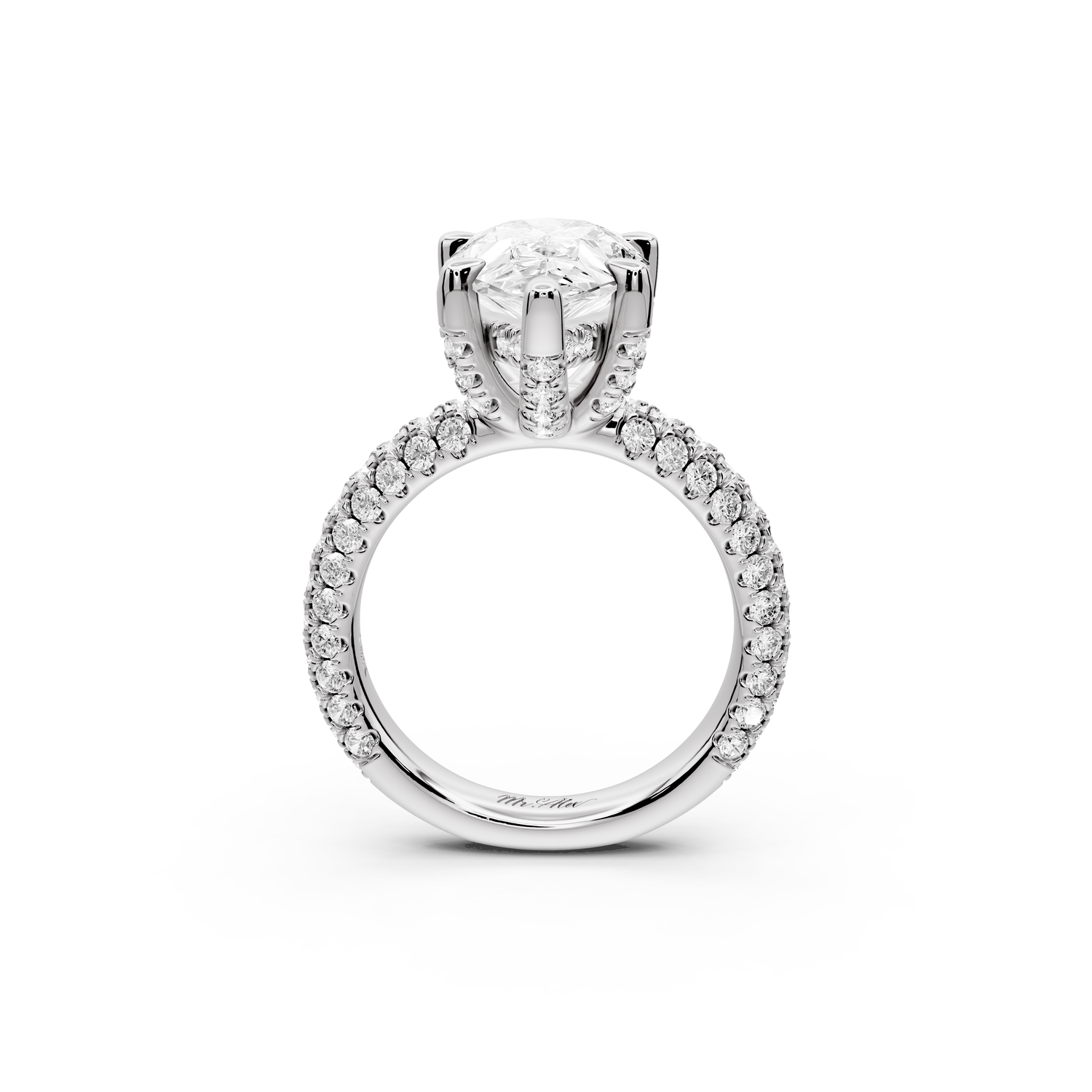 Emilia - 4ct 14k white gold pear Hidden Halo Diamond Crown Rollover Pavé Engagement Ring