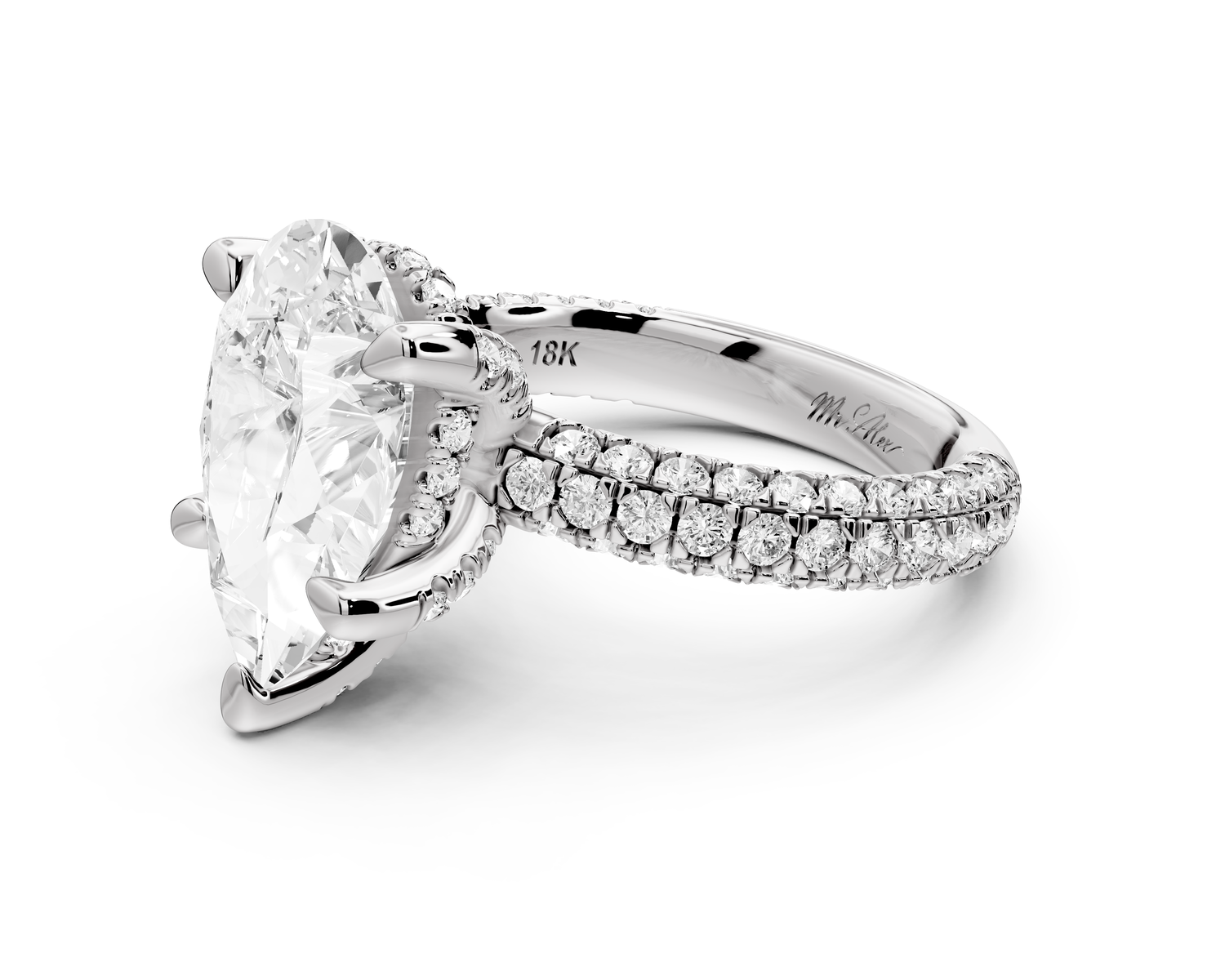 Emilia - 4ct 14k white gold pear Hidden Halo Diamond Crown Rollover Pavé Engagement Ring