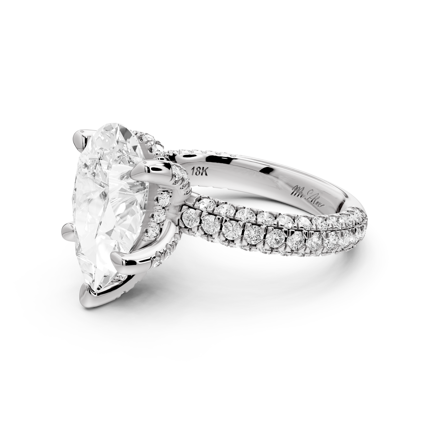 Emilia - 4ct 14k white gold pear Hidden Halo Diamond Crown Rollover Pavé Engagement Ring