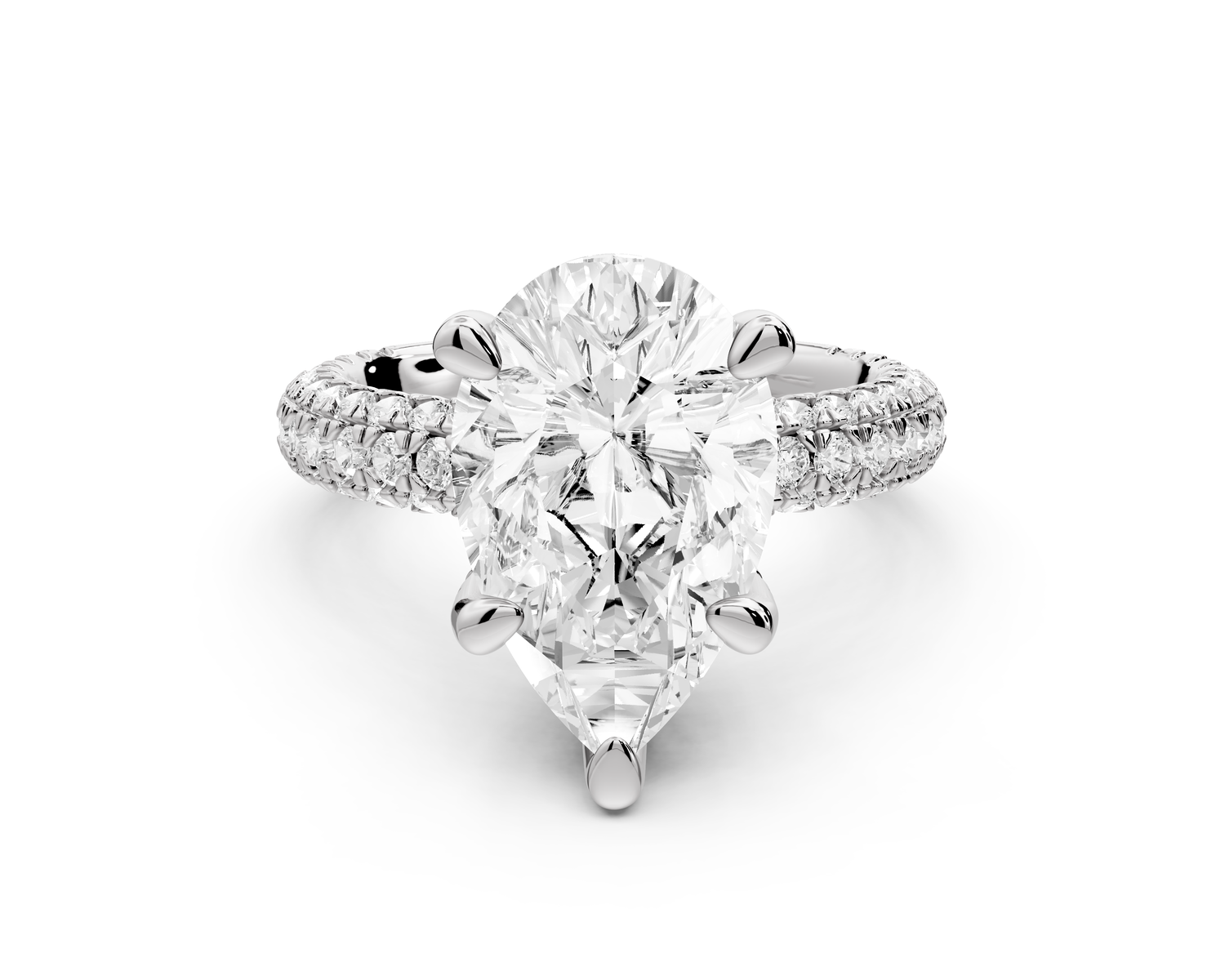 Emilia - 4ct 14k white gold pear Hidden Halo Diamond Crown Rollover Pavé Engagement Ring