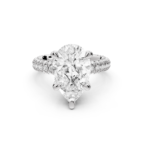 Emilia - 4ct 14k white gold pear Hidden Halo Diamond Crown Rollover Pavé Engagement Ring