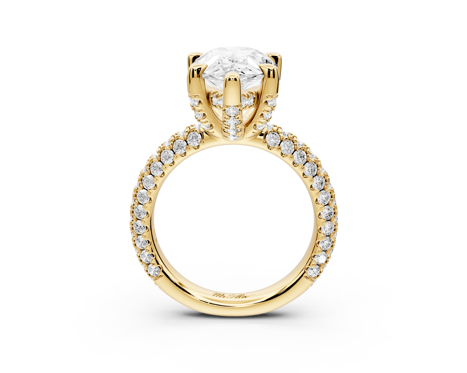 Emilia - 4ct 14k yellow gold pear Hidden Halo Diamond Crown Rollover Pavé Engagement Ring