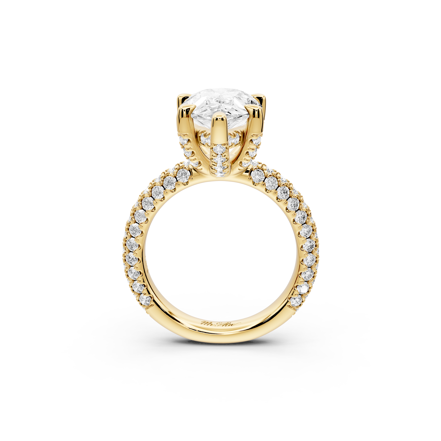 Emilia - 4ct 14k yellow gold pear Hidden Halo Diamond Crown Rollover Pavé Engagement Ring