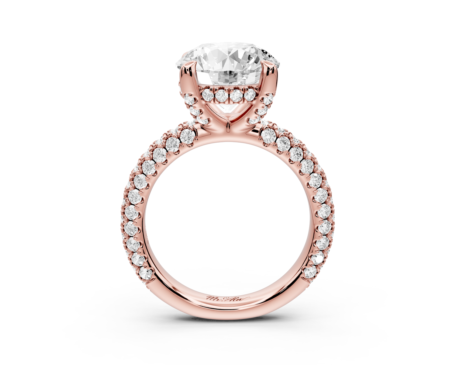 Emilia - 4ct 14k rose gold round Hidden Halo Diamond Crown Rollover Pavé Engagement Ring