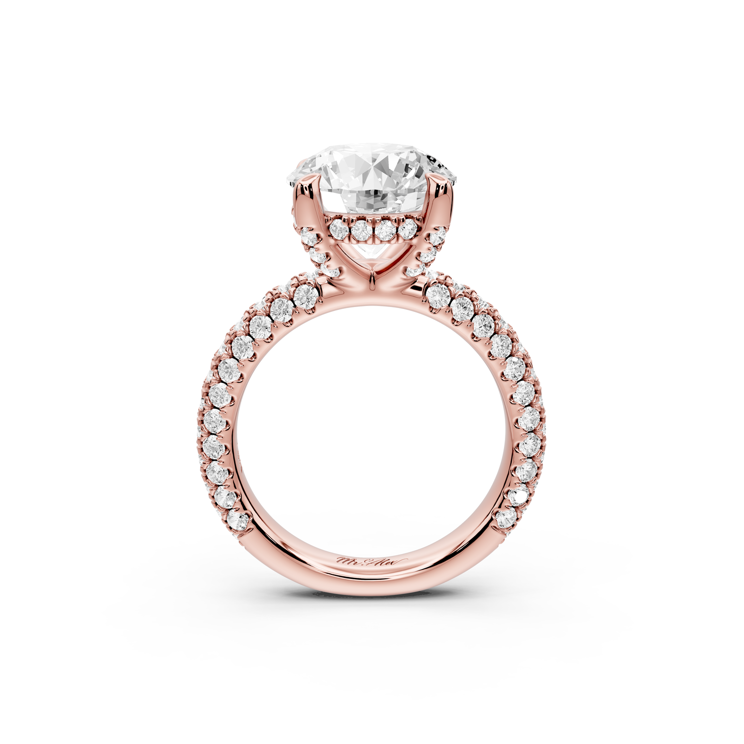 Emilia - 4ct 14k rose gold round Hidden Halo Diamond Crown Rollover Pavé Engagement Ring